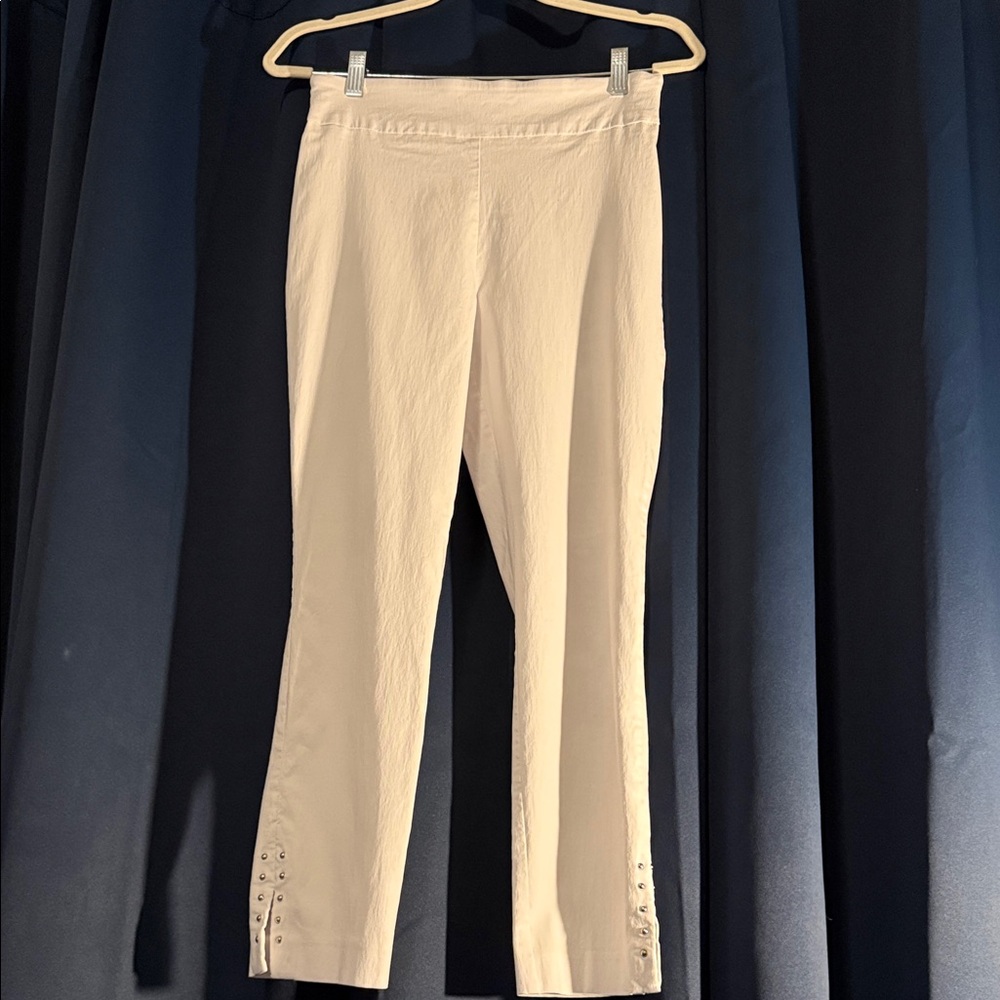 White Slim Ankle Pants with Button Detail